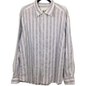 M-76 Men's Striped Long Sleeve Blue White Casual Button Down Shirt XXL